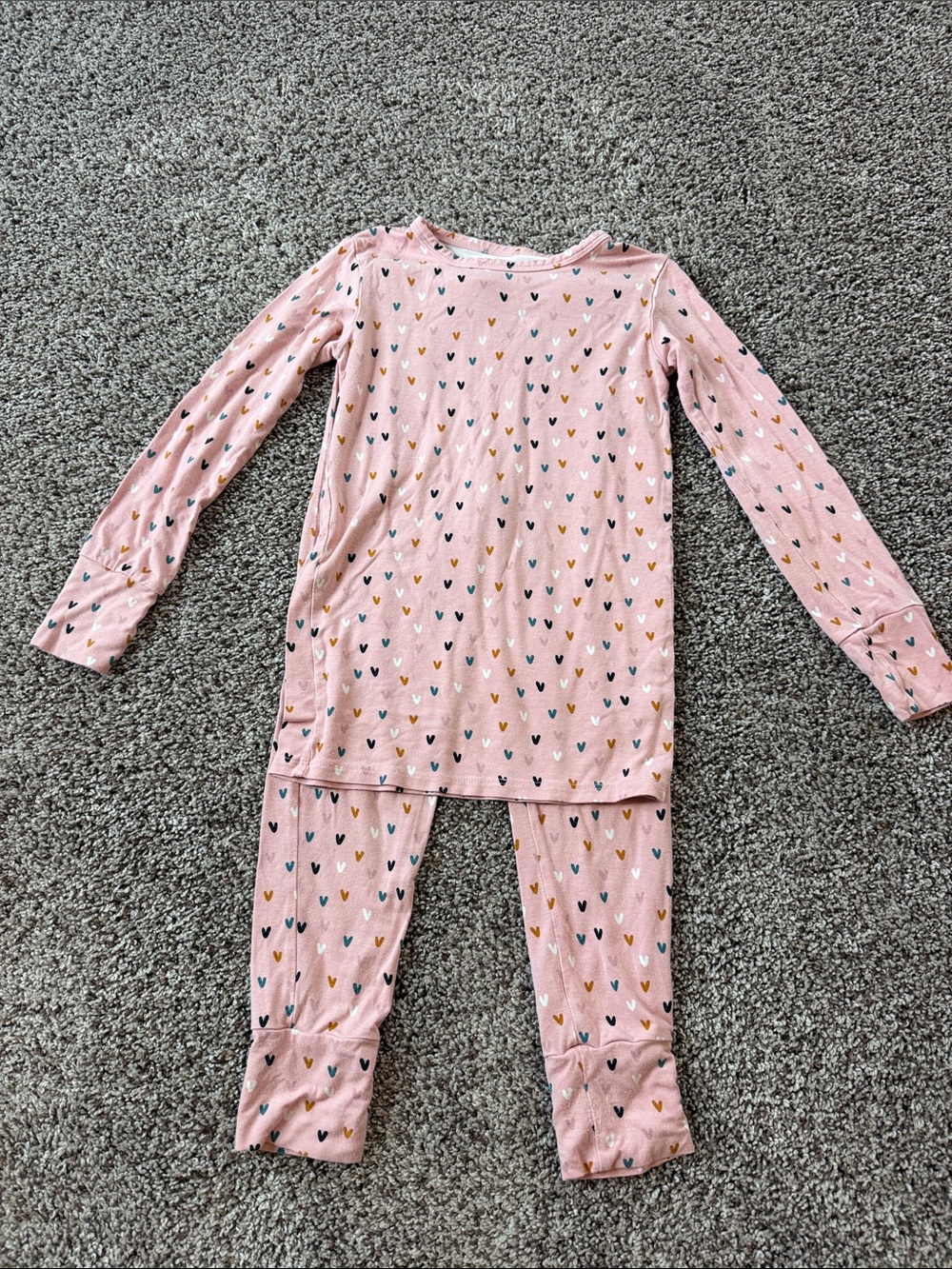 Posh Peanut Pink Heart-Print Long Sleeve Pajama Set